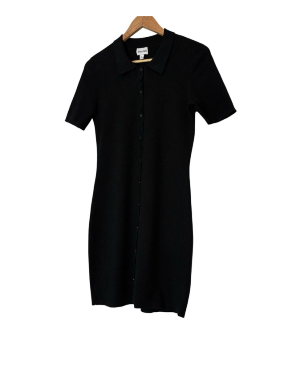 Aritzia Polo Mini Dress Button Front Black Knit Short Sleeve Size Large - Picture 7 of 12
